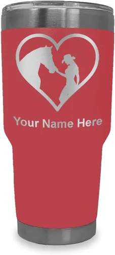 Vista 40 de LaserGram Vaso aislado al vacío de 20 onzas, corazón de vaquera de caballo, grabado personalizado incluido (negro)