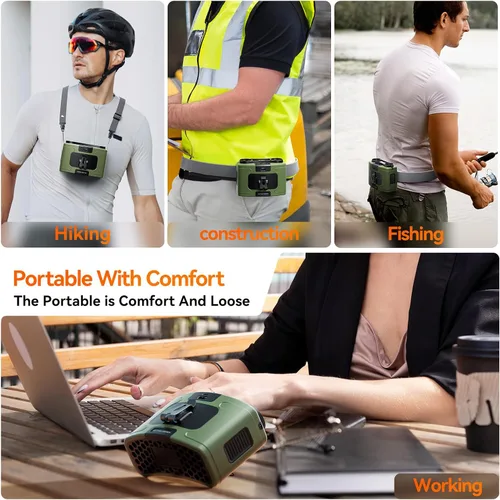 Vista 7 de Astaowl Ventilador Personal de Cintura de 10000mAh, Recargable por USB se Engancha a la Cintura Para Trabajar, 10 Velocidades y 40H de Enfriamiento