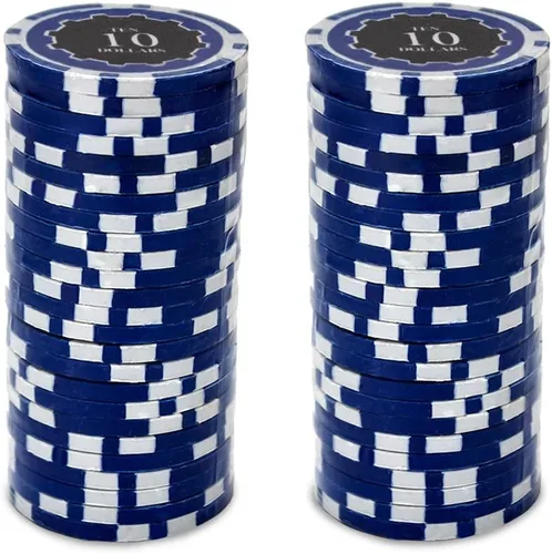 Vista 2 de Brybelly Eclipse, fichas de poker de arcilla compuesta de 14 gramos, paquete de 50 Azul ($10 Dark Blue)