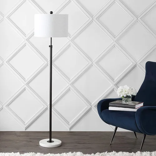 Vista 4 de JONATHAN Y Lámpara de pie LED ajustable de bronce aceitado y mármol blanco de 65 pulgadas, moderna lámpara de pie glamorosa para sala de estar