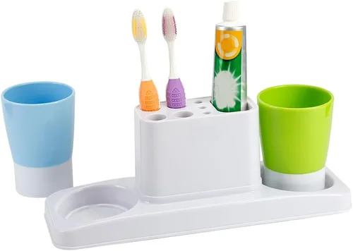 Vista 7 de Eslite - Organizador de soporte para cepillo y pasta de dientes de baño, juego de estante de almacenamiento de plástico