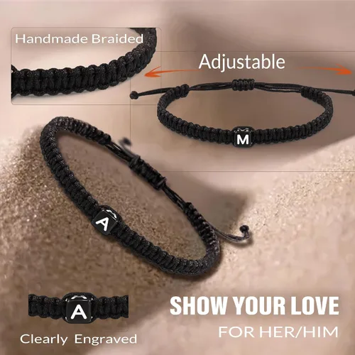 Vista 4 de Pulseras con iniciales para mujeres y hombres, regalos para ella, adolescente, mejor amiga, cumpleaños, graduación, delicadas pulseras trenzadas