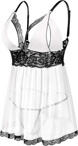 Vista 2 de Donnalla - Conjunto de lencería sexy para mujer, tallas grandes, 2XG, 3XG, 4XG, babydoll de encaje con copas divididas