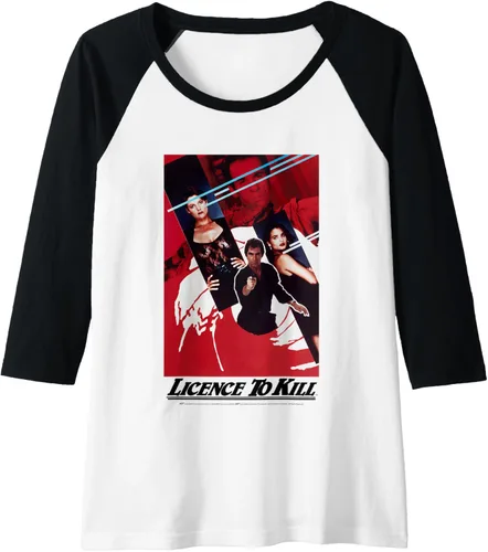 Vista 3 de Official James Bond 007 Licence To Kill - Camiseta de béisbol raglán, Negro - Negro/Blanco