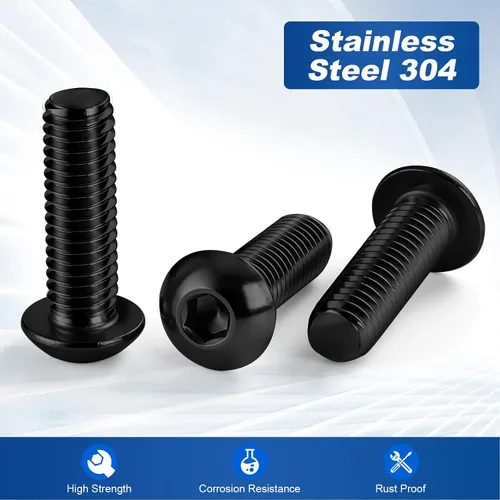 Vista 4 de Tornillos de cabeza de botón de 1/4-20 x 1/2", acabado negro de acero inoxidable 18-8, accionamiento hexagonal Allen, totalmente roscado, 25