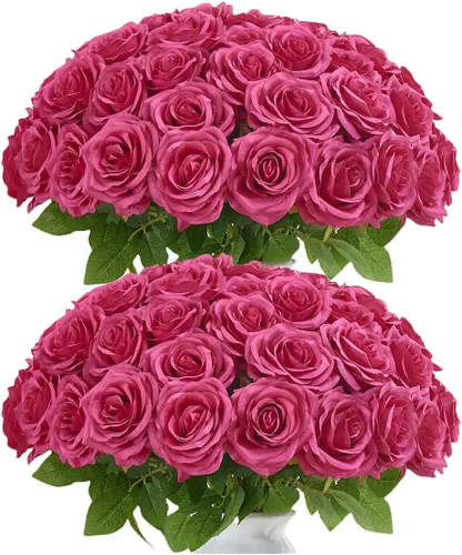 Vista 26 de 10 rosas artificiales abiertas, tallos de rosas artificiales para arreglos de boda, ramo de novia, centro de mesa, flores de seda sintética falsas
