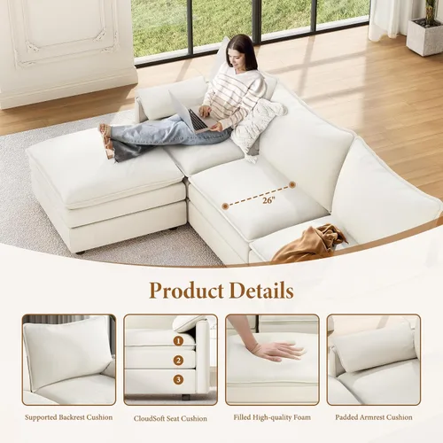 Vista 4 de Vesgantti Sofá modular modular de 142 pulgadas, cómodo sofá modular con asiento profundo otomano de felpilla en forma de L, sofás modulares