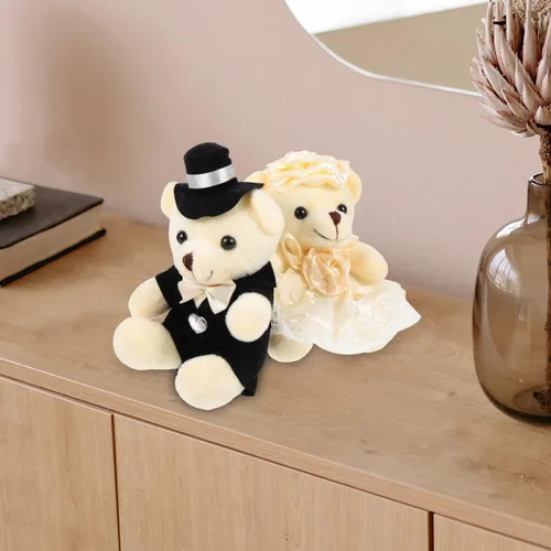 Vista 3 de 2 adornos de oso de boda, adorables osos de peluche para novia y novio, perfectos para decoración de bodas, día de San Valentín, oficina en casa