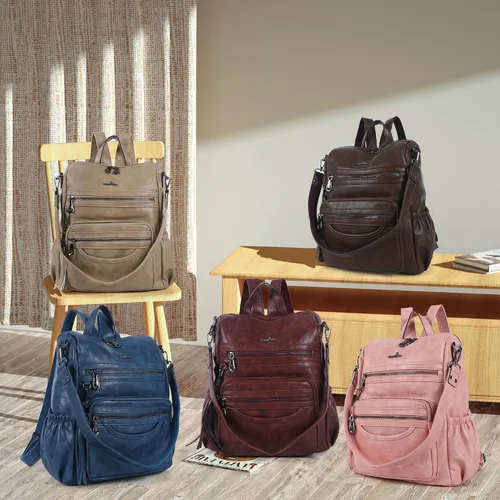 Vista 28 de Bolsos mochila monedero de piel sintética para mujer, bolsas con zíper, mochilas de hombro casuales