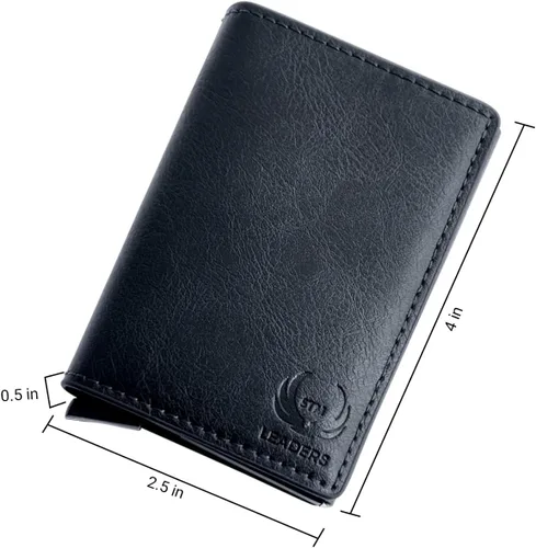 Vista 6 de Cartera delgada con bloqueo RFID, cartera de cuero con bloqueo RFID, billetera desplegable automática, billetera triple de aluminio, cartera
