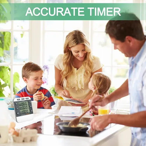 Vista 6 de Photect Temporizador digital de cocina de 2 piezas, 3 canales, temporizador multitemporizador, alarma ajustable magnética, cuenta atrás, memoria