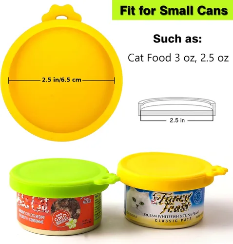 Vista 2 de Comtim Tapas pequeñas para latas de comida para gatos con juego de cuchara de comida para gatos, tapas de silicona para latas de 3 onzas, espátula