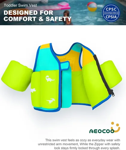 Vista 2 de AEOCOO Chaleco de natación para niños pequeños de 20-30-50-70 libras, flotadores de piscina para niños de 1-2-3-5-7-9 años, cómoda chaqueta flotante