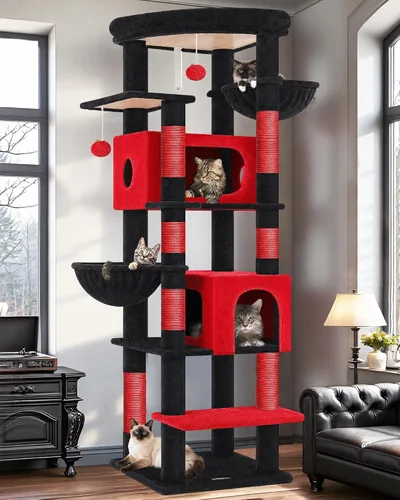 Vista 11 de Globlazer Árbol para gatos resistente, torre resistente de 74 pulgadas para gatos grandes y adultos, árbol grande para gatos con 7 postes rascadores