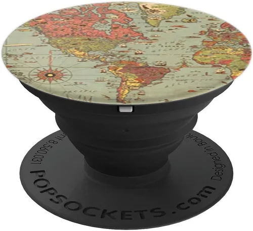 Vista 4 de Vintage Travel World Map Design Travel Globe Antecedentes PopSockets PopGrip: agarre intercambiable para teléfonos y tabletas