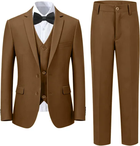 Vista 15 de Boy's Formal Suit Set, Slim Fit Suits for Kids, 5 Pieces Boys Tuxedo Set Negro (pajarita).