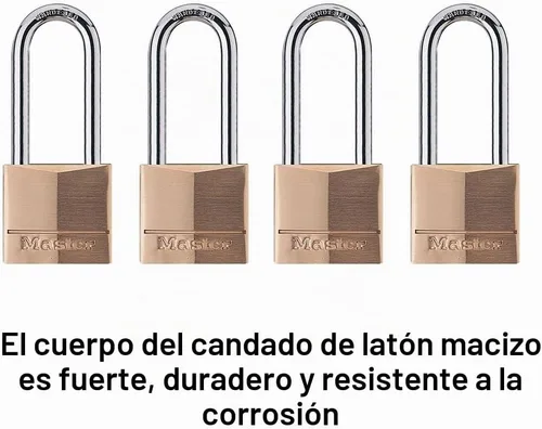 Vista 4 de Master Lock Candado, cerradura de latón macizo, 1-9/16 pulgadas de ancho, 140QLH (paquete de 4 llaves similares)