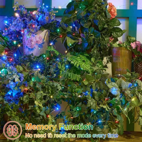 Vista 5 de QITONG Luces solares de Navidad multicolor para exteriores, paquete de 2 unidades de 200 luces LED solares de 66 pies cada uno, alambre plateado