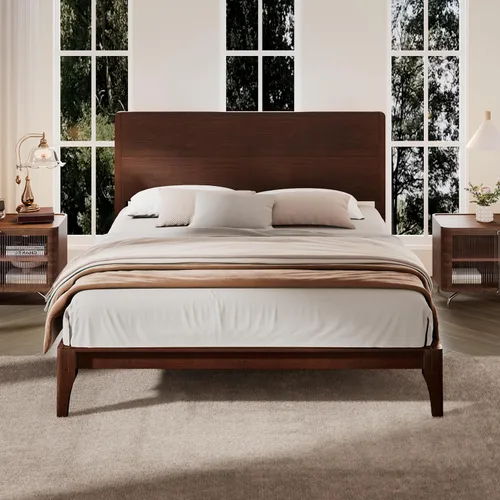 Vista 11 de Cama de plataforma tamaño Queen con cabecero y estribo, color marrón