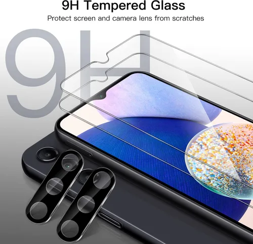 Vista 3 de JETech Protector de pantalla para Samsung Galaxy A14 4G / 5G de 6.6 pulgadas con protector de lente de cámara, película de vidrio templado