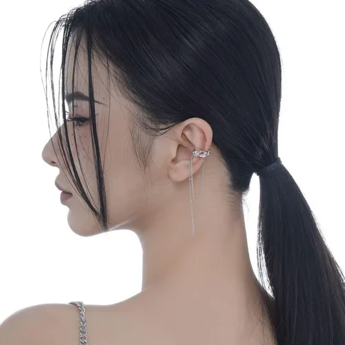 Vista 7 de Aretes falsos de plata de ley, sin perforaciones, a la moda, irregular, para cartílago de oreja