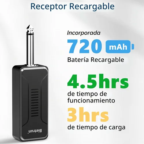 Vista 4 de Bietrun Receptor de micrófono inalámbrico UHF WXM02/WXM04, batería recargable de 720 mAh, rango de 160 pies, salida de 1/4 pulgadas para karaoke