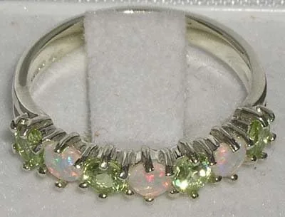 Vista 4 de Anillo de eternidad de plata de ley 925 auténtico ópalo y peridoto para mujer