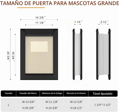 Vista 7 de [Classicmacher] Puerta para Perro de Servicio Pesado con Panel de Bloqueo Deslizante Doble, Puerta Grande de Aluminio para Perro para Puerta