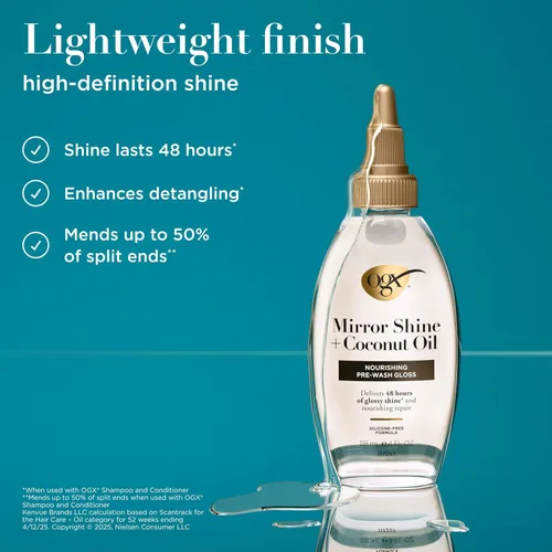 Vista 11 de OGX Mirror Shine + Coconut Oil - Brillo de cabello prelavado, 4 onzas
