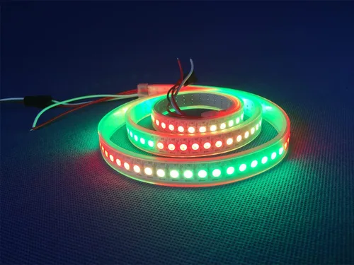 Vista 4 de WS2812B Tira de luz LED direccionable individual 144Pixels/m SMD 5050 RGB Pixel Strip DC5V (3.2FT 144LEDS impermeable IP67, PCB blanco)
