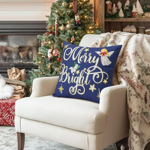 Vista 7 de Artscope Juego de 4 fundas de almohada de Navidad Oh Holy Night Merry Bright Corona de Jesús de 16 x 16 pulgadas, fundas de almohada para decoración