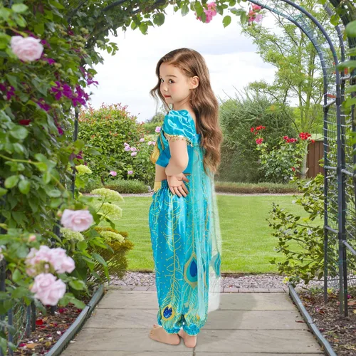 Vista 3 de EZDRESS Disfraz de princesa jazmín para niñas, disfraz de princesa árabe, disfraz de Halloween y cosplay