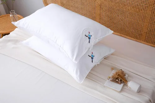 Vista 2 de Fundas de almohada bordadas blancas, fundas de almohada de pájaros con encaje, 100% algodón, paquete de 2 unidades, tamaño Queen 30 x 20 pulgadas