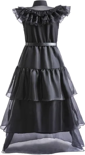 Vista 3 de LZH Wednesday Addams Costume Dress For Girls Kids Cosplay Addams Dress Up Halloween Costume With Wigs Belt Earrings