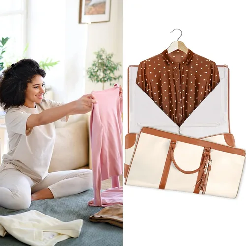 Vista 6 de Bolsa de mano para ropa, bolsa de lona grande de piel sintética, beige (C-beige), Bolso