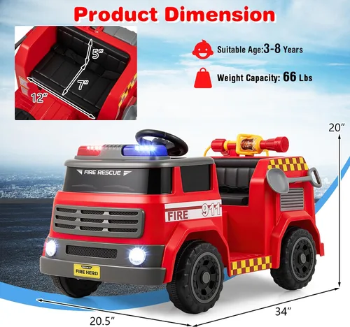 Vista 6 de OLAKIDS - Camión de bomberos con control remoto para padres, pistola de Rojo