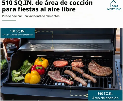 Vista 7 de MFSTUDIO - Parrilla de barbacoa a gas de 4 quemadores con quemador lateral, color negro