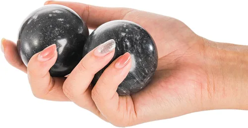 Vista 3 de Lyellfe Juego de 4 bolas Baoding de piedra de mármol, bolas de meditación de 2 pulgadas con caja, pelota de masaje de ejercicio chino para manos