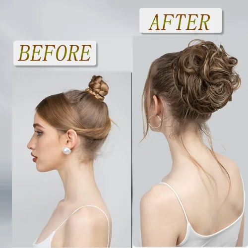 Vista 6 de OMGREAT Extensiones de cabello de moño desordenado, rizado, ondulado, recogido, sintético, para coleta, accesorios para el cabello para mujeres
