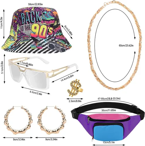 Vista 2 de Traje de los años 80 y 90 para mujer, camiseta de béisbol, pantalones cortos, riñonera, disfraz de fiesta retro, accesorios de representante