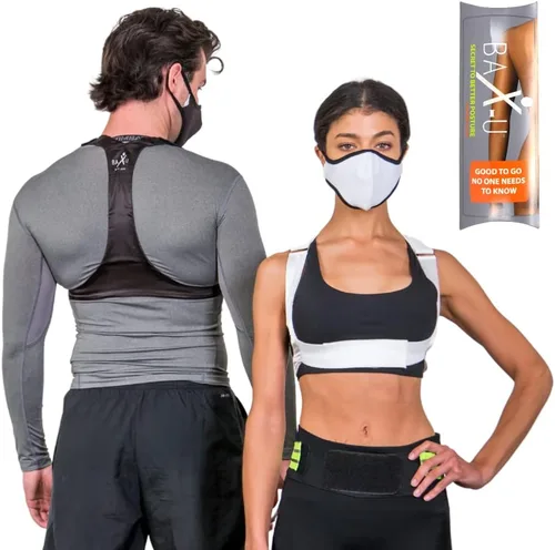 Vista 2 de Bax-u Corrector de postura para hombres y mujeres, muy delgado y suave, sin compresión debajo del brazo y diseñado por quiropráctico soporte Blanco