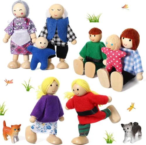 Vista 16 de Skylety 10 piezas de set de casa de muñecas de madera con figuras de mini personas, muñecas para casa de muñecas, figuras de madera para jugar