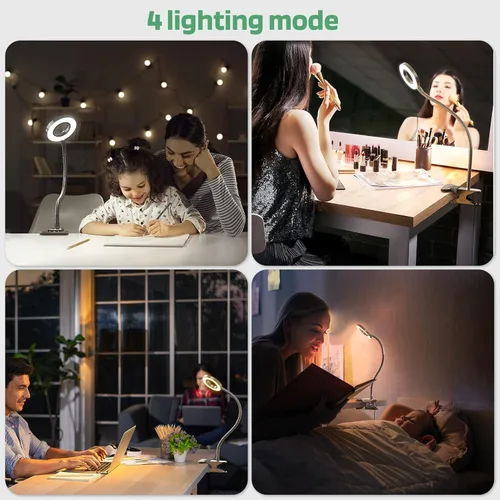Vista 2 de GLORIOUS-LITE Luz LED con clip, lámpara de lectura de 36 LED para cuidado de los ojos para dormitorio, cuello de cisne flexible de 360° con 4 modos