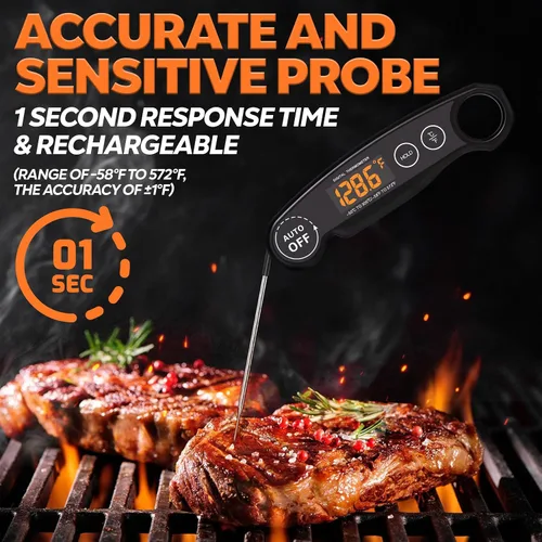 Vista 3 de Termómetro de comida de lectura instantánea recargable para carne, termómetro digital de cocina, termómetro de alimentos rápido y preciso