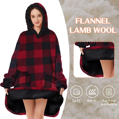 Vista 2 de Zando Manta con capucha 2024, manta para niños y adultos, regalo cómoda, sudadera con capucha de gran tamaño, forro polar Sherpa
