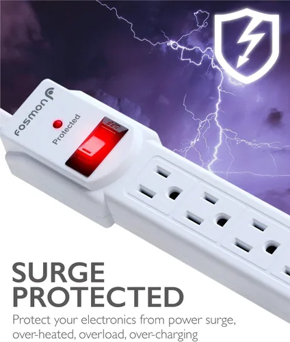 Vista 4 de Fosmon - Tira de enchufes con protector de sobretensión de 4 tomas, tira de alimentación corta de 3 pies con cable de extensión corto y enchufe