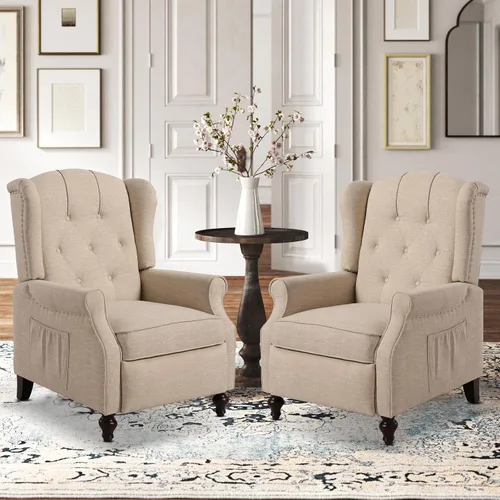 Vista 26 de Silla reclinable PALLOME con respaldo alto, asiento con masaje y calor, tapizado de tela, con respaldo acolchado, silla reclinable para sala de Beige