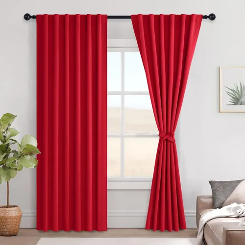 Vista 51 de Hiasan Cortinas opacas negras para dormitorio, cortinas opacas cortas de 45 pulgadas de largo, con aislamiento térmico, bolsillo para barra