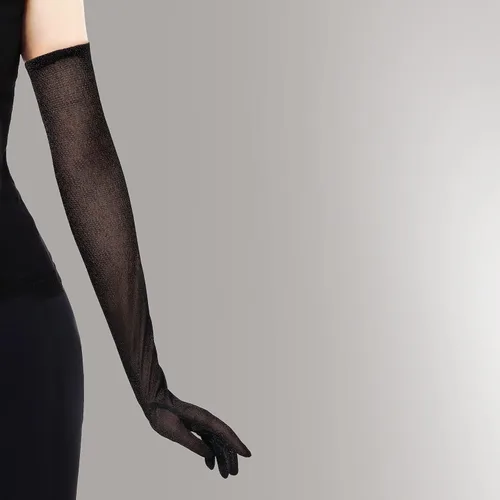 Vista 2 de BABEYOND Guantes largos con purpurina para fiesta de ópera de los años 20, elásticos para adultos, hasta el codo, guantes de malla, talla única
