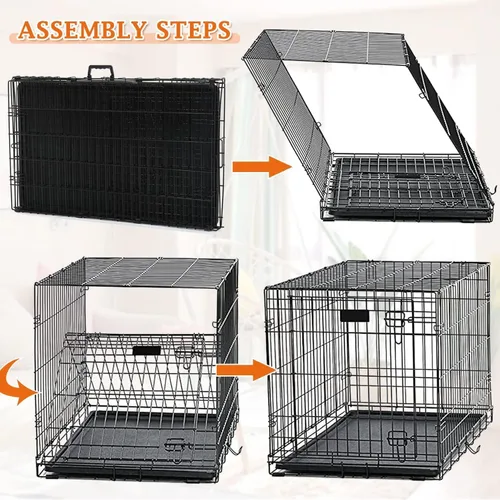 Vista 5 de Jaula para perros extra grande de 48 pulgadas, diseño de doble puerta a prueba de fugas con panel divisor, plegable con bandeja extraíble, uso